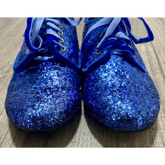 Cinderella princess blue glitter lace-up oxford/derby-style shoes. - Picture 7 of 9